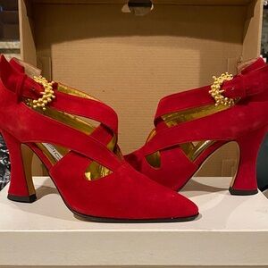 Via Spiga Red Heels with Gold Accents